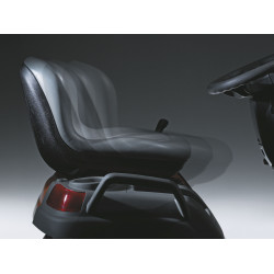Sliding, angled seat
Adjustable while seated; seat moves forward and down, or backwards and up.